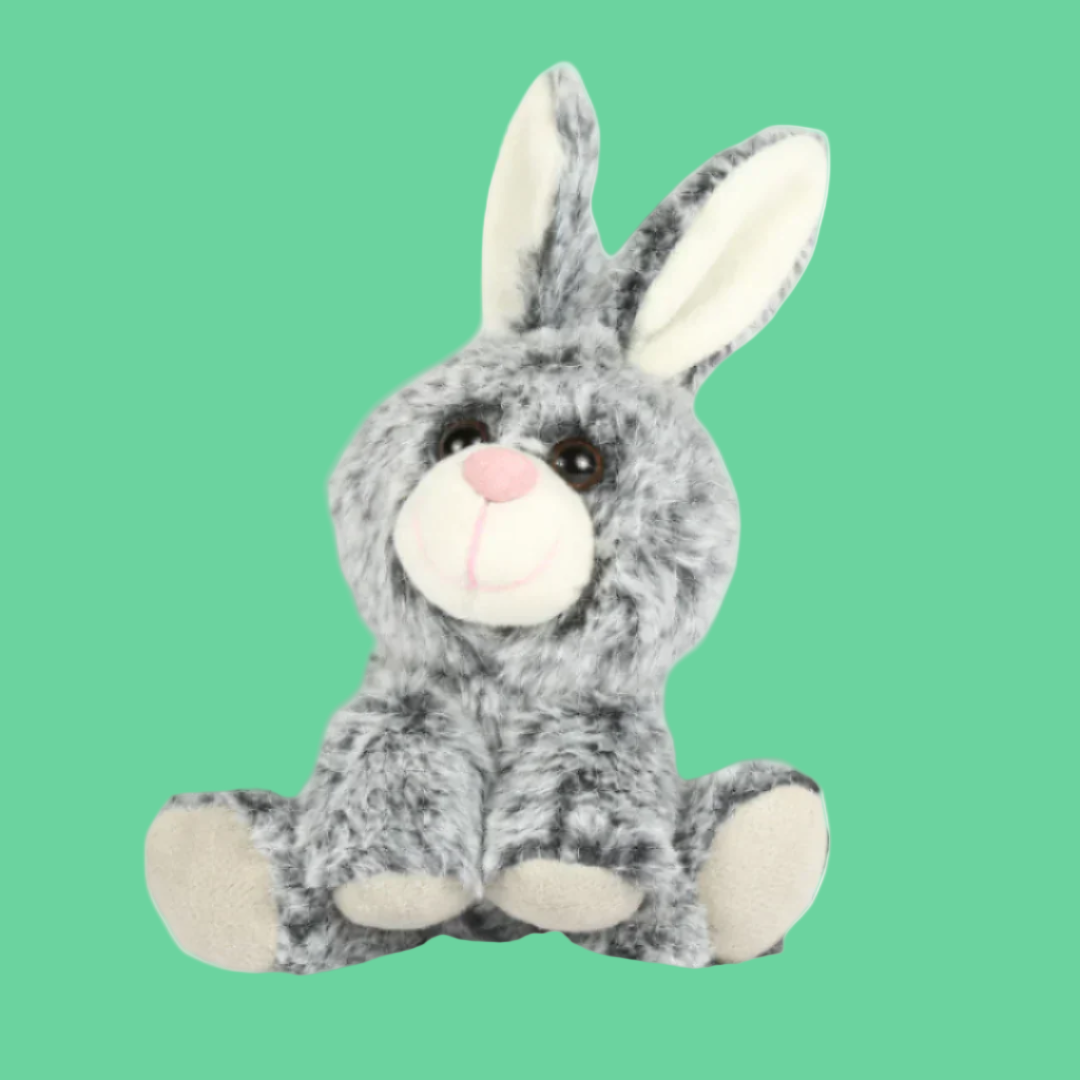 A plush toy resembling a grey rabbit with a soft texture, part of the Great Rabbit and Elephant collection.